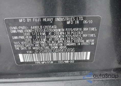 2010 Subaru Forester 2.5X из США, поврежденный, VIN JF2SH6BC0AH900896